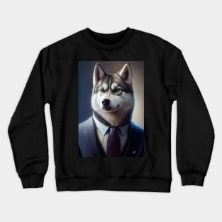 Adorable Husky Dog Wearing A Suit - Unique Wildlife Graphic For Fashion Lovers Crewneck Sweatshirt